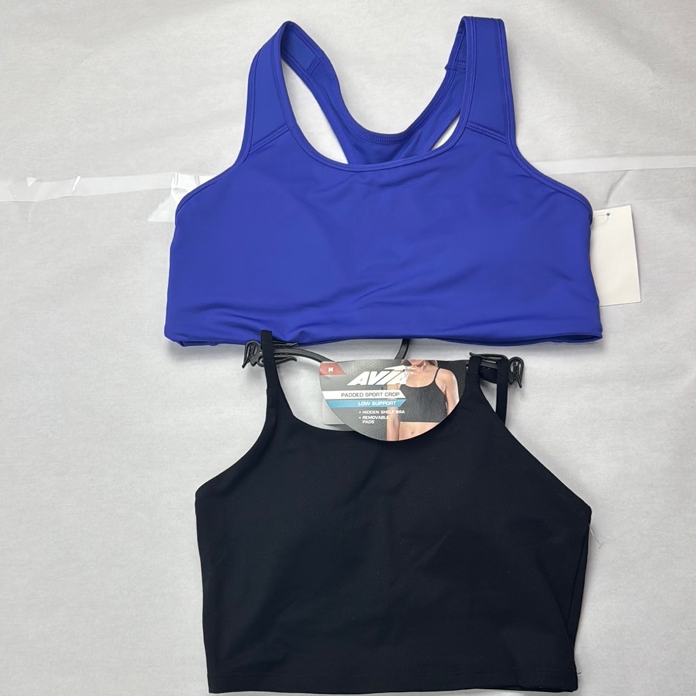 Avia Blue and Black Sports Bras Moisture-Wicking Racerback